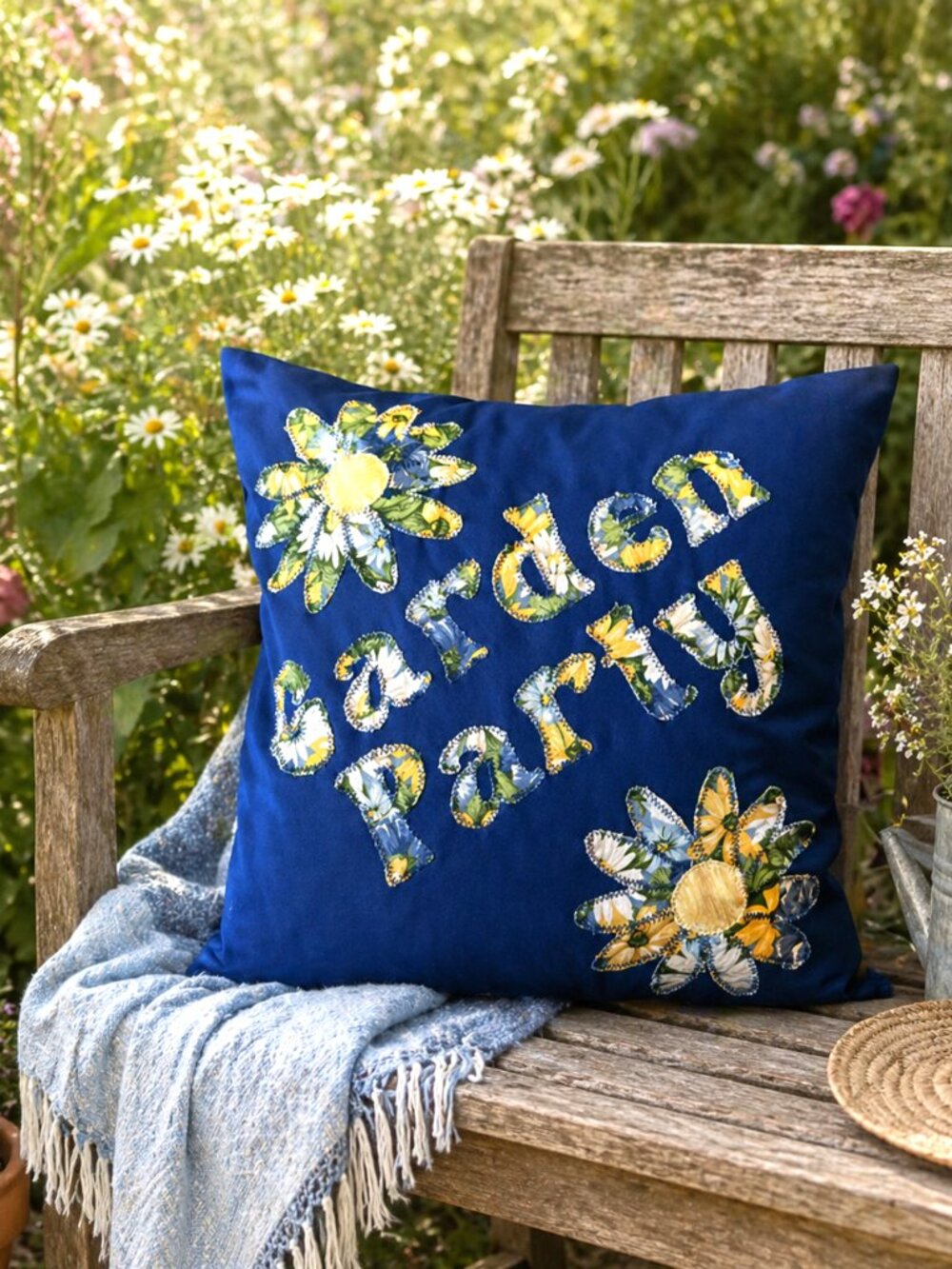 Handmade Spring Summer Pillow Cover Whimsical Cottagecore Garden Party 16 x 16
